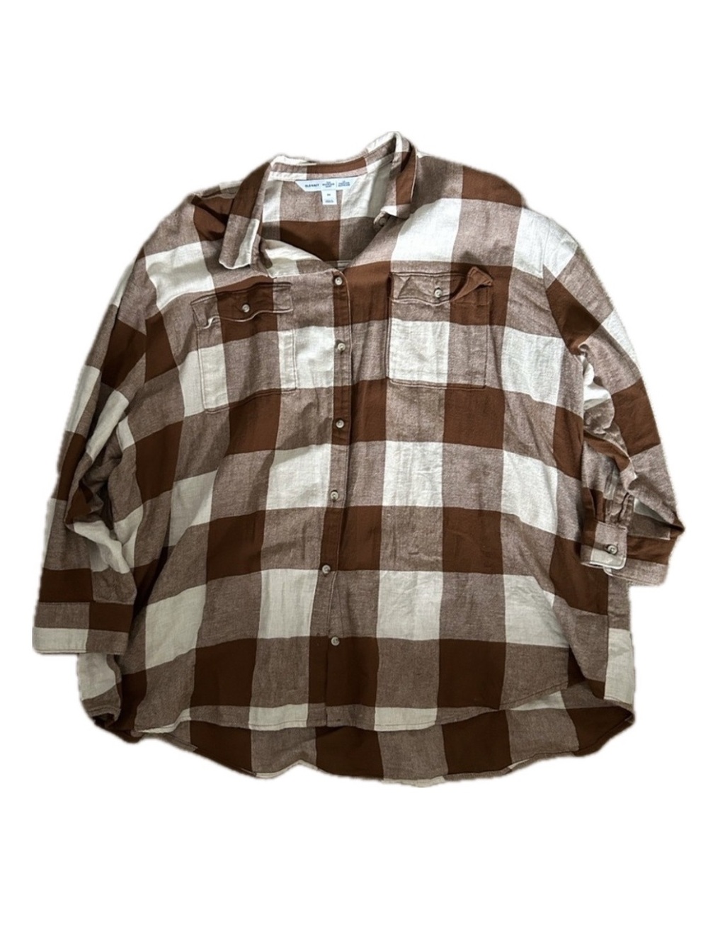 Old Navy Brown and White Checkered Boyfriend Style Button Up Shirt